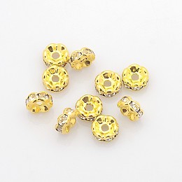 Honeyhandy Brass Rhinestone Spacer Beads, Grade AAA, Wavy Edge, Nickel Free, Golden Metal Color, Rondelle, Crystal, 6x3mm, Hole: 1mm