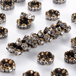 Honeyhandy Brass Rhinestone Spacer Beads, Grade AAA, Wavy Edge, Nickel Free, Antique Bronze Metal Color, Rondelle, Crystal, 8x3.8mm, Hole: 1.5mm