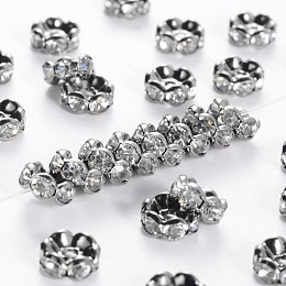 Honeyhandy Brass Rhinestone Spacer Beads, Grade AAA, Wavy Edge, Nickel Free, Gunmetal, Rondelle, Crystal, 8x3.8mm, Hole: 1.5mm