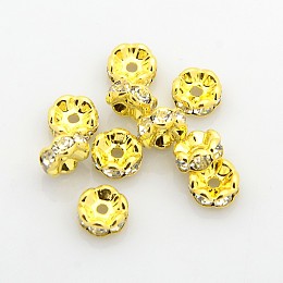 Honeyhandy Brass Rhinestone Spacer Beads, Grade AAA, Wavy Edge, Nickel Free, Golden Metal Color, Rondelle, Crystal, 8x3.8mm, Hole: 1.5mm