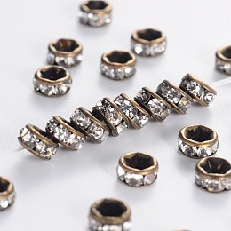 Honeyhandy Brass Rhinestone Spacer Beads, Grade AAA, Straight Flange, Nickel Free, Antique Bronze Metal Color, Rondelle, Crystal, 4x2mm, Hole: 1mm