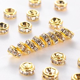 Honeyhandy Brass Rhinestone Spacer Beads, Grade AAA, Straight Flange, Nickel Free, Golden Metal Color, Rondelle, Crystal, 4x2mm, Hole: 1mm