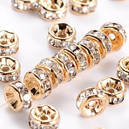 Honeyhandy Brass Rhinestone Spacer Beads, Grade AAA, Straight Flange, Nickel Free, Light Gold Metal Color, Rondelle, Crystal, 4x2mm, Hole: 1mm