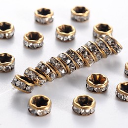 Honeyhandy Brass Rhinestone Spacer Beads, Grade AAA, Straight Flange, Nickel Free, Antique Bronze Metal Color, Rondelle, Crystal, 5x2.5mm, Hole: 1mm