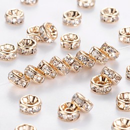 Honeyhandy Brass Rhinestone Spacer Beads, Grade AAA, Straight Flange, Nickel Free, Light Gold Metal Color, Rondelle, Crystal, 5x2.5mm, Hole: 1mm