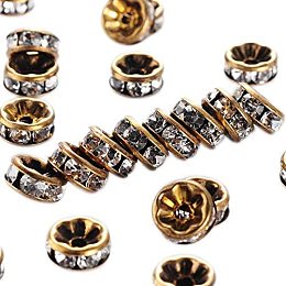 Arricraft 200pcs 1.5mm Brass Rhinestone Spacer Beads Crystal Straight Rondelle Beads Charm Antique Bronze Metal Beads Supplies for Crafts Jewelry DIY Making