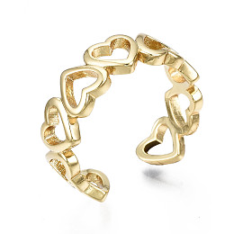 Honeyhandy Brass Cuff Rings, Open Rings, Nickel Free, Hollow Heart, Real 16K Gold Plated, US Size 6, Inner Diameter: 17mm