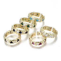 Honeyhandy Brass Micro Pave Cubic Zirconia Cuff Rings, Open Rings, Nickel Free, Real 16K Gold Plated, Mixed Color, US Size 6(16.5mm)