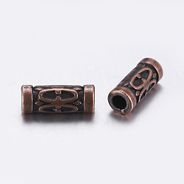 Honeyhandy Tibetan Style Alloy Tube Beads, Cadmium Free & Nickel Free & Lead Free, Red Copper, 13x5mm, Hole: 2.5mm