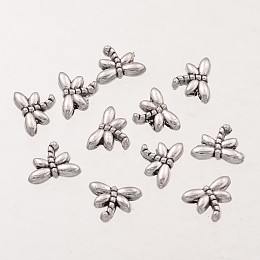 Honeyhandy Dragonfly Tibetan Style Alloy Beads, Lead Free & Nickel Free & Cadmium Free, Antique Silver, about 8mm wide, 6mm thick, Hole: 0.7mm