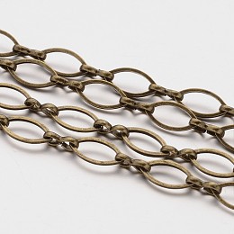 Honeyhandy 3.28 Feet Brass Handmade Chains, Marquise Link Chains, Unwelded, Horse Eye, Nickel Free, Antique Bronze, 12x6x1mm, 3 Shape Clasp: 1.2x7.5x3mm