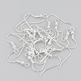 Honeyhandy Iron Earring Hooks, Ear Wire, with Horizontal Loop, Nickel Free, Silver Color Plated, 17~19x0.8mm, Hole: 2mm, about 240pcs/50g