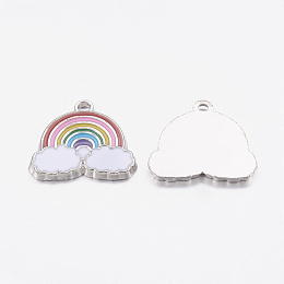 Colorful Rainbow Alloy Enamel Pendants, Platinum Color, 17.5x19x1.6mm, Hole: 2mm