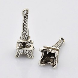 Honeyhandy Antique Silver Tone Tibetan Style Eiffel Tower Charm Pendants for Bracelet Making, Lead Free and Cadmium Free and Nickel Free, 24x8x7mm, Hole: 1.5mm