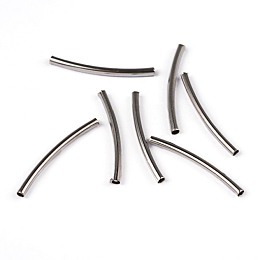 Honeyhandy Brass Curved Tube Beads, Nickel Free, Platinum Color, Size: about 2mm in diameter, 25mm long, Hole: about 1mm