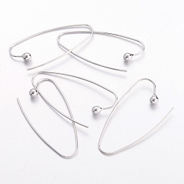 Honeyhandy Brass Earring Hooks, Platinum Color, Nickel Free, about 15mm wide, 39mm long, 0.8mm thick