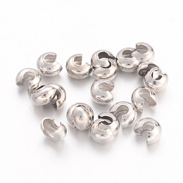 Honeyhandy Brass Crimp Beads Covers, Nickel Free, Round, Platinum Color, About 3.2mm In Diameter, 2.2mm Thick, Hole: 1mm, about 200pcs/10g