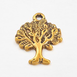 Honeyhandy Tibetan Style Alloy Pendants, Tree of Life Charms, Lead Free & Cadmium Free & Nickel Free, Antique Golden, about 22mm long, 17mm wide, 2mm thick, hole: 2mm
