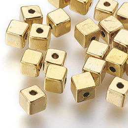 Honeyhandy Tibetan Style Alloy Beads, Cadmium Free & Nickel Free & Lead Free, Cube, Antique Golden Color, about 4mm long, 4mm wide, 4mm thick, hole: 1mm