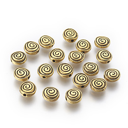 Honeyhandy Tibetan Silver Alloy Beads, Lead Free & Nickel Free & Cadmium Free, Antique Golden Color, Round, about 8mm long, 8mm wide, 4mm thick, hole: 1mm