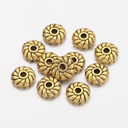 Honeyhandy Tibetan Style Alloy Spacer Beads, Flat Round, Antique Golden, Lead Free & Cadmium Free & Nickel Free, 6x6x2mm, Hole: 1mm