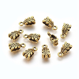 Honeyhandy Tibetan Style Alloy Pendant Bails, Lead Free & Cadmium Free & Nickel Free, Leaf, Antique Golden, 14mm long, 6.5mm wide, 4.5mm thick, Hole: 2mm