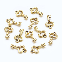 Honeyhandy Tibetan Style Alloy Pendants, Lead Free, Cadmium Free and Nickel Free, Skeleton Key, Antique Golden Color, Size: about 15.5mm long, 9mm wide, 2.5mm thick, hole: 1mm