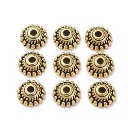 Honeyhandy Tibetan  Style Metal Caps, Antique Golden, Lead Free & Nickel Free & Cadmium Free, 8mm in diameter, 3mm thick, hole: 2mm, Inner Diameter: 5mm