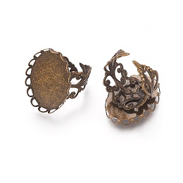 Honeyhandy Adjustable Brass Filigree Ring Components, Pad Ring Bases, Nickel Free, Antique Bronze, 16mm, Tray: 25x18mm