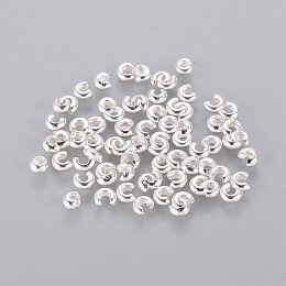 Honeyhandy Silver Color Plated Brass Crimp End Beads Covers for Jewelry Making, Nickel Free, Size: About 3mm In Diameter, Hole: 1.2~1.5mm