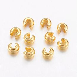 Honeyhandy Brass Crimp Beads Covers, Nickel Free, Golden Color, Size: About 5mm In Diameter, Hole: 1.5~1.8mm