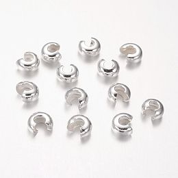 Honeyhandy Brass Crimp Beads Covers, Nickel Free, Silver Color Plated, Size: About 5mm In Diameter, Hole: 1.5~1.8mm