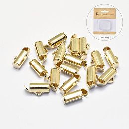 Honeyhandy Long-Lasting Plated Brass Slide On End Clasps, Real 18K Gold Plated, Nickel Free, Tube, 9x5.5x4mm, Hole: 1mm, Inner Diameter: 2.5mm