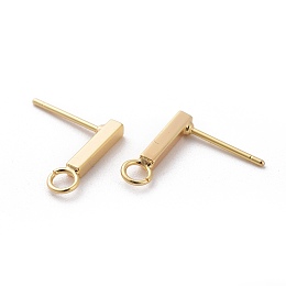 Honeyhandy Long-Lasting Plated Brass Stud Earring Findings, with Loop, Real 18K Gold Plated, Nickel Free, Rectangle, 14x2x2mm, Hole: 1.5mm, Pin: 1mm