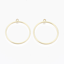 Honeyhandy Brass Pendants, Nickel Free, Ring, Real 18K Gold Plated, 28x25x1mm, Hole: 1.6mm