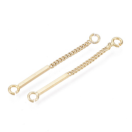 Honeyhandy Brass Links, with Curb Chain, Nickel Free, Real 18k Gold Plated, 30x3x1mm, Hole: 1.6mm, Stick: 15mm long, 3mm wide, 1mm thick