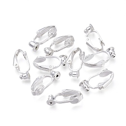 Honeyhandy Brass Clip-on Earring Findings, Silver Color Plated, Nickel Free, about 6mm wide, 19mm long, 9mm thick, hole: 1mm