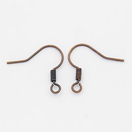 Honeyhandy Red Copper Brass Earring Hooks, with Horizontal Loop, Nickel Free, 17mm, Hole: 1.5mm, Pin: 0.7mm