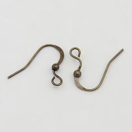 Honeyhandy Antique Bronze Brass Earring Hooks Ear Wire Hooks, with Ball and Horizontal Loop, Nickel Free, 15mm, Hole: 2mm, Pin: 0.7mm