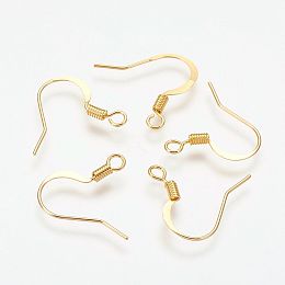 Honeyhandy Brass French Earring Hooks, with Horizontal Loop, Flat Earring Hooks, Nickel Free, Golden, 17mm, Hole: 2mm