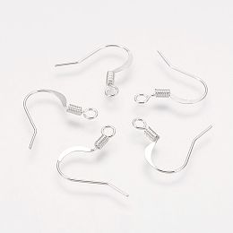 Honeyhandy Brass French Earring Hooks, with Horizontal Loop, Flat Earring Hooks, Nickel Free, Silver, 17mm, Hole: 2mm