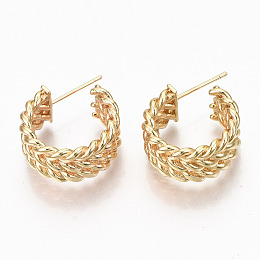 Honeyhandy Brass Half Hoop Earrings, Stud Earring, Twist Ring, Nickel Free, Real 18K Gold Plated, 22x19x8.5mm, Pin: 0.7mm