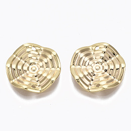 Honeyhandy Brass Links, Nickel Free, Flat Round with Ripple Pattern, Real 18K Gold Plated, 14.5x2mm, Hole: 1mm