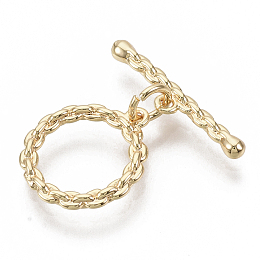 Honeyhandy Brass Toggle Clasps, Nickel Free, Ring, Real 18K Gold Plated, 21mm, Bar: 20x4x2.5mm, hole: 1.2mm, Ring: 15x13.5x2mm, hole: 1.2mm, Jump Ring: 5x1mm