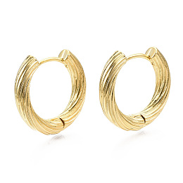 Honeyhandy Brass Huggie Hoop Earrings, Nickel Free, Textured Ring Shape, Real 18K Gold Plated, 19x3mm, Pin: 1mm