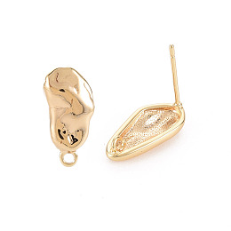 Honeyhandy Brass Earring Findings, with 925 Sterling Silver Pins and Loop, Nickel Free, Real 18K Gold Plated, 13.5x6.5mm, Hole: 1.2mm, Pin: 0.7mm