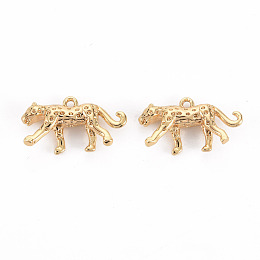 Honeyhandy Brass Charms, Nickel Free, Cheetah, Real 18K Gold Plated, 9x16.5x4mm, Hole: 1mm