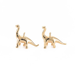 Honeyhandy Brass Pendants, Nickel Free, Dinosaur, Real 18K Gold Plated, 13.5x14x5mm, Hole: 1.4mm