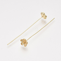 Honeyhandy Brass Pins, Real 18K Gold Plated, Nickel Free, Flower, 48~51mm, Pin: 0.7mm