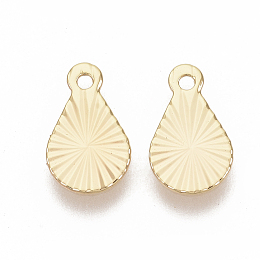 Honeyhandy Brass Charms, Nickel Free, Teardrop, Real 18K Gold Plated, 10x6x0.5mm, Hole: 1mm